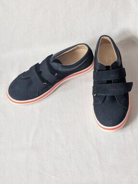 Jacadi Paris Suede Leather Navy Sneakers Orange Trim 36 Like New